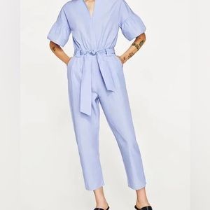 BRAND NEW Zara Blue Poplin Jumpsuit Size XS
